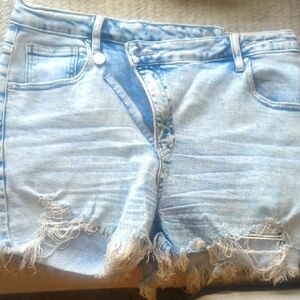 Light Blue Distressed Jean Cutoffs with Frayed Hem
